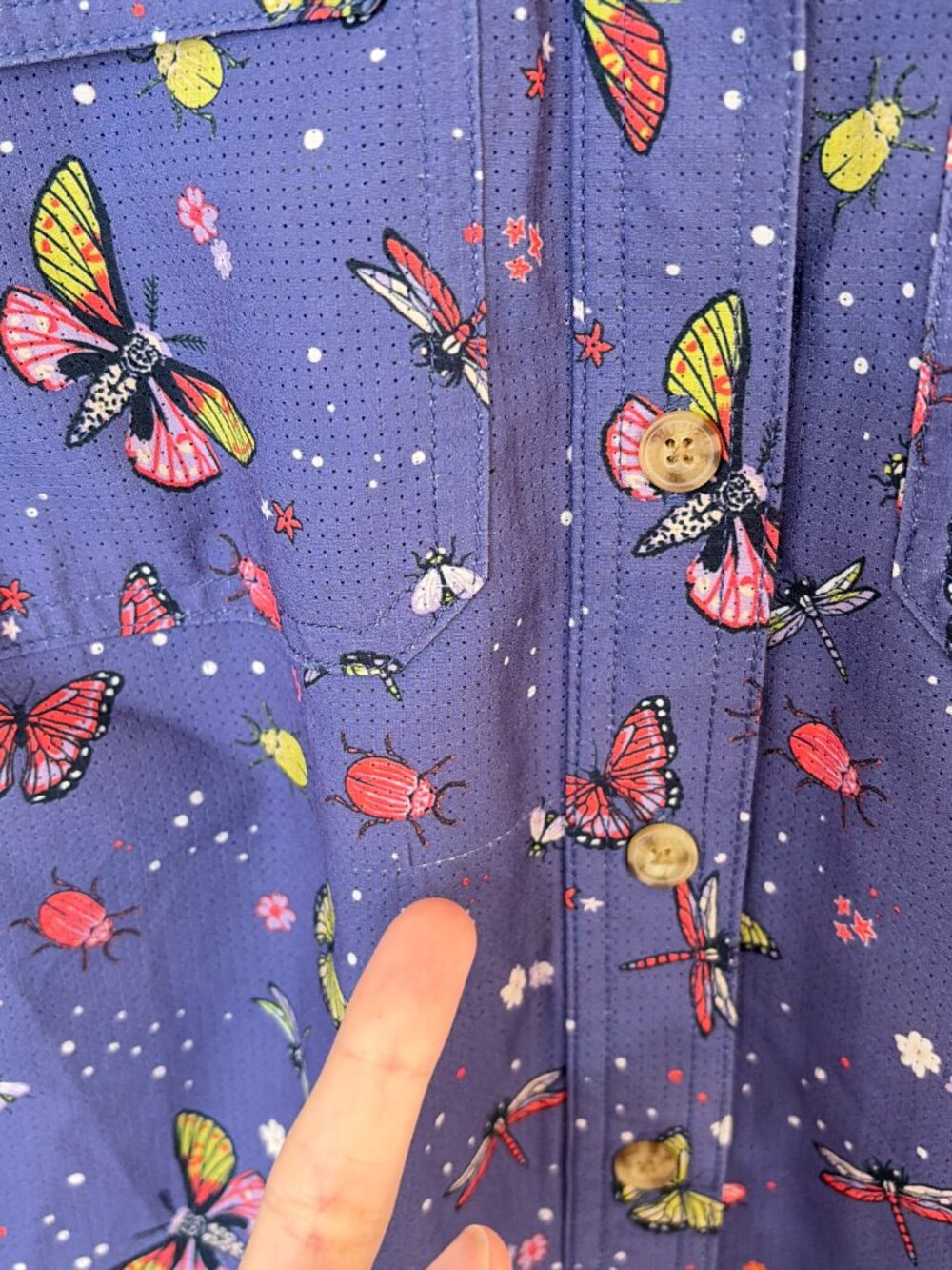Duluth Trading Co Purple Butterfly Bug Print Short Sleeve Shirt - Picture 5 of 7
